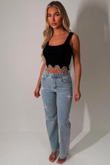womens wide leg diamante jeans styledup uk sale