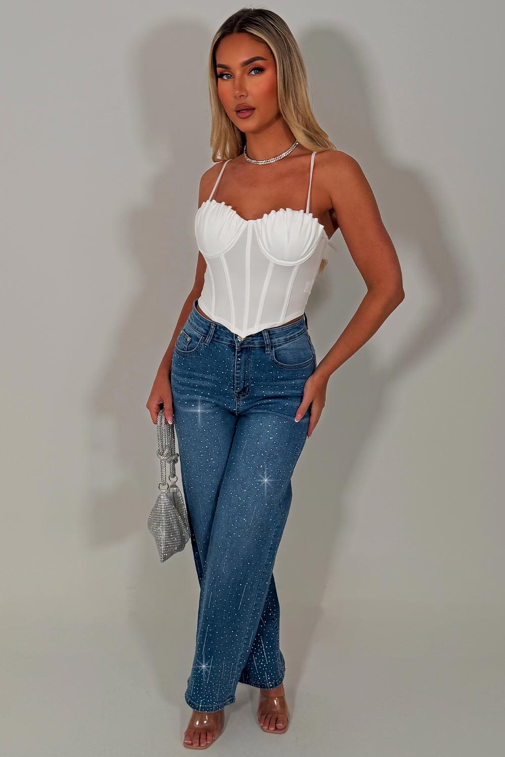 denim blue diamante rhinestone jeans womens 