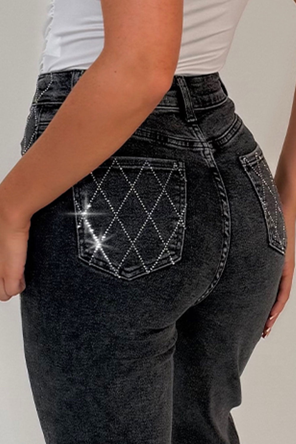 womens diamante jeans denim grey styledup uk sale