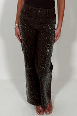 diamante rhinestone denim jeans denim brown