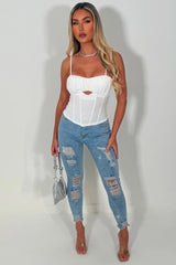 denim blue high waist wide leg jeans with diamante rhinestones styledup 