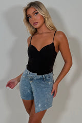 sparkly denim skort with diamante rhinestones uk