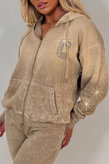 womens diamante rhinestone sparkly wide leg joggers and oversized zip through hoodie tracksuit lounge set styledup 