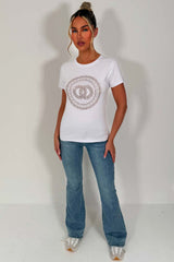 womens rhinestone diamante embellishment t shirt white styledup fashion