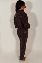 denim brown jacket with diamante rhinestone detail zara womens uk