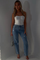 womens denim blue diamante rhinestone jeans occasion races outfit 