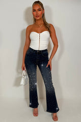 denim blue rhinestone jeans zara womens 