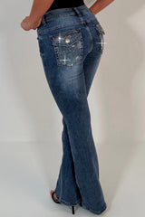 womens boot cut flared leg diamante rhinestone jeans styledup uk