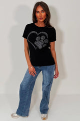 womens rhinestone diamante embellishment t shirt black styledup fashion