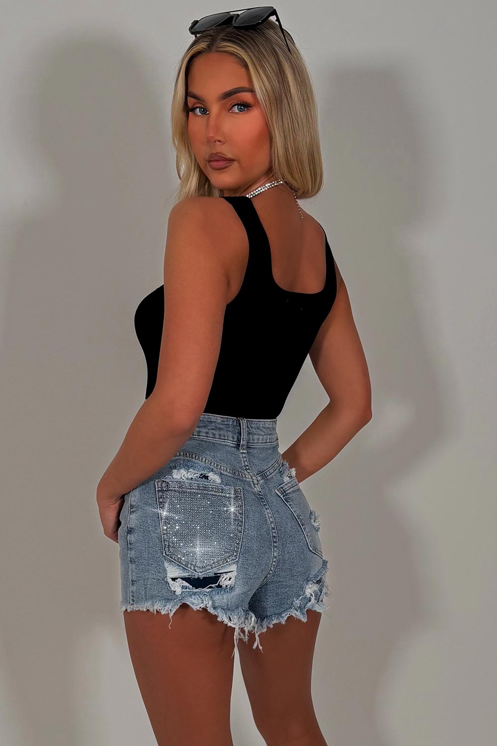 diamante pocket denim shorts styledup uk sale 