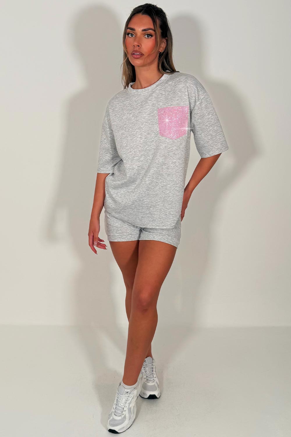 pink diamante rhinestone pocket top and shorts two piece co ord summer holiday outfit styledup uk white fox