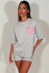 womens pink diamante rhinestone pocket top and shorts two piece co ord styledup white fox uk