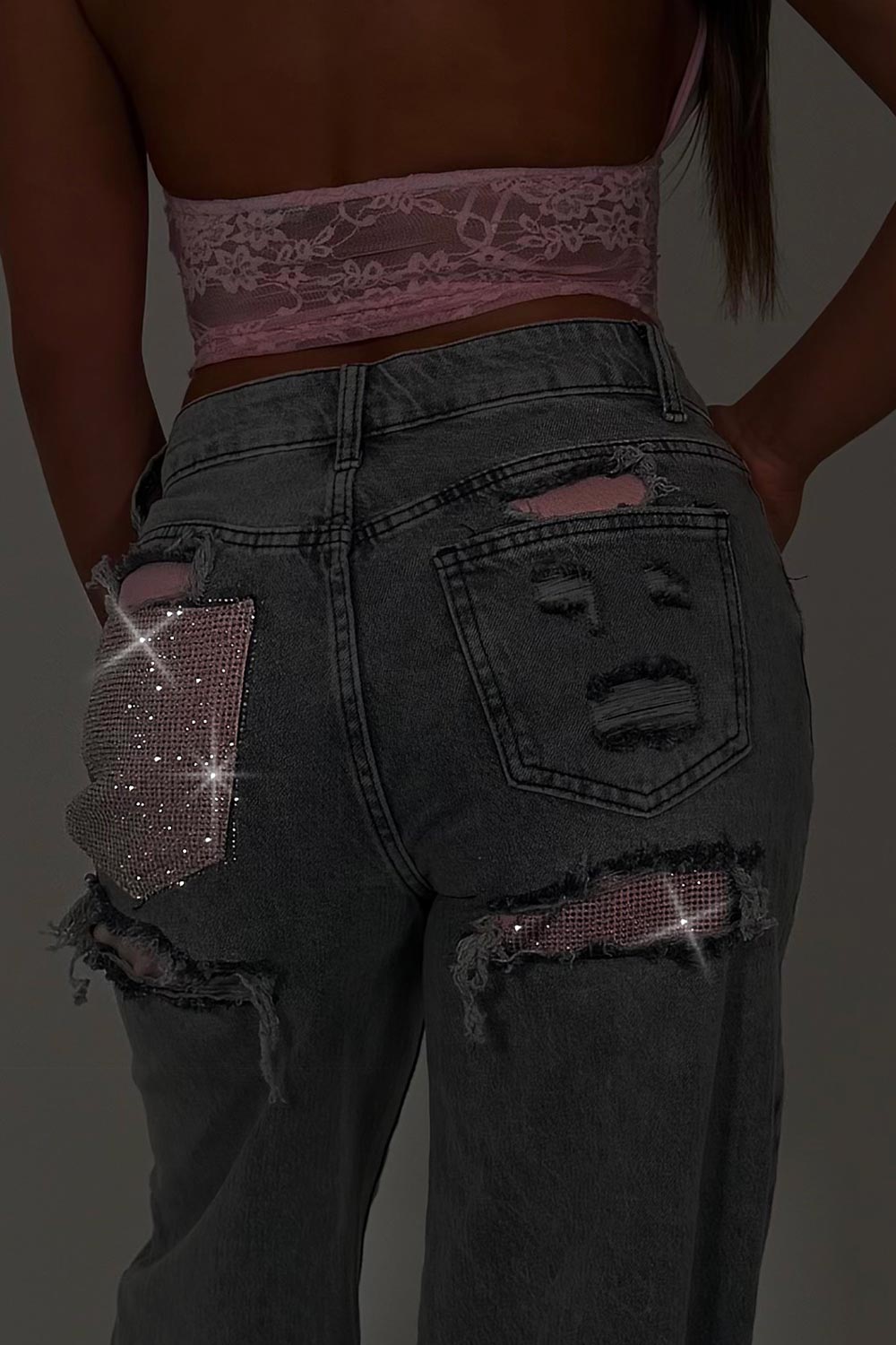 diamante rhinestone relaxed oversize jeans womens uk