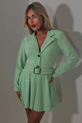 long sleeve blazer playsuit with diamante rhinestones going out festival outfit mint green styledup uk