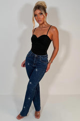 diamante rhinestone relaxed oversize sparkly jeans womens uk
