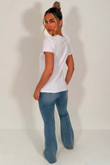womens rhinestone diamante queen slogan embellishment t shirt white 