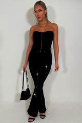 womens black rhinestone diamante denim flared jeans womens zara