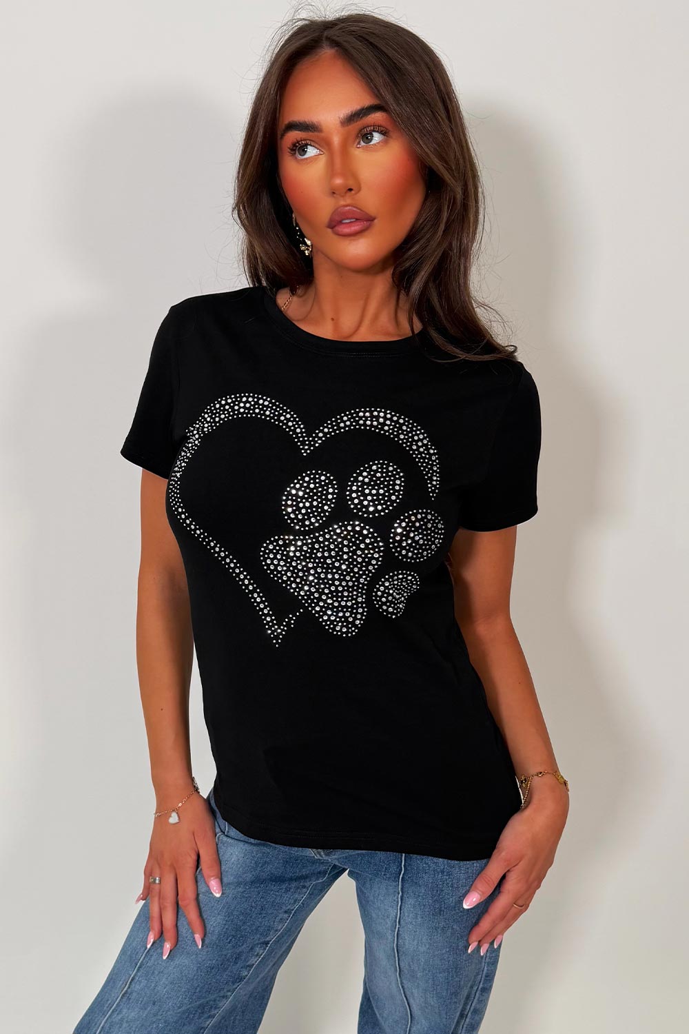 womens white t shirt with diamante rhinestone embellishment 