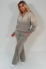 womens diamante rhinestone sparkly wide leg joggers and oversized zip through hoodie tracksuit lounge set styledup 