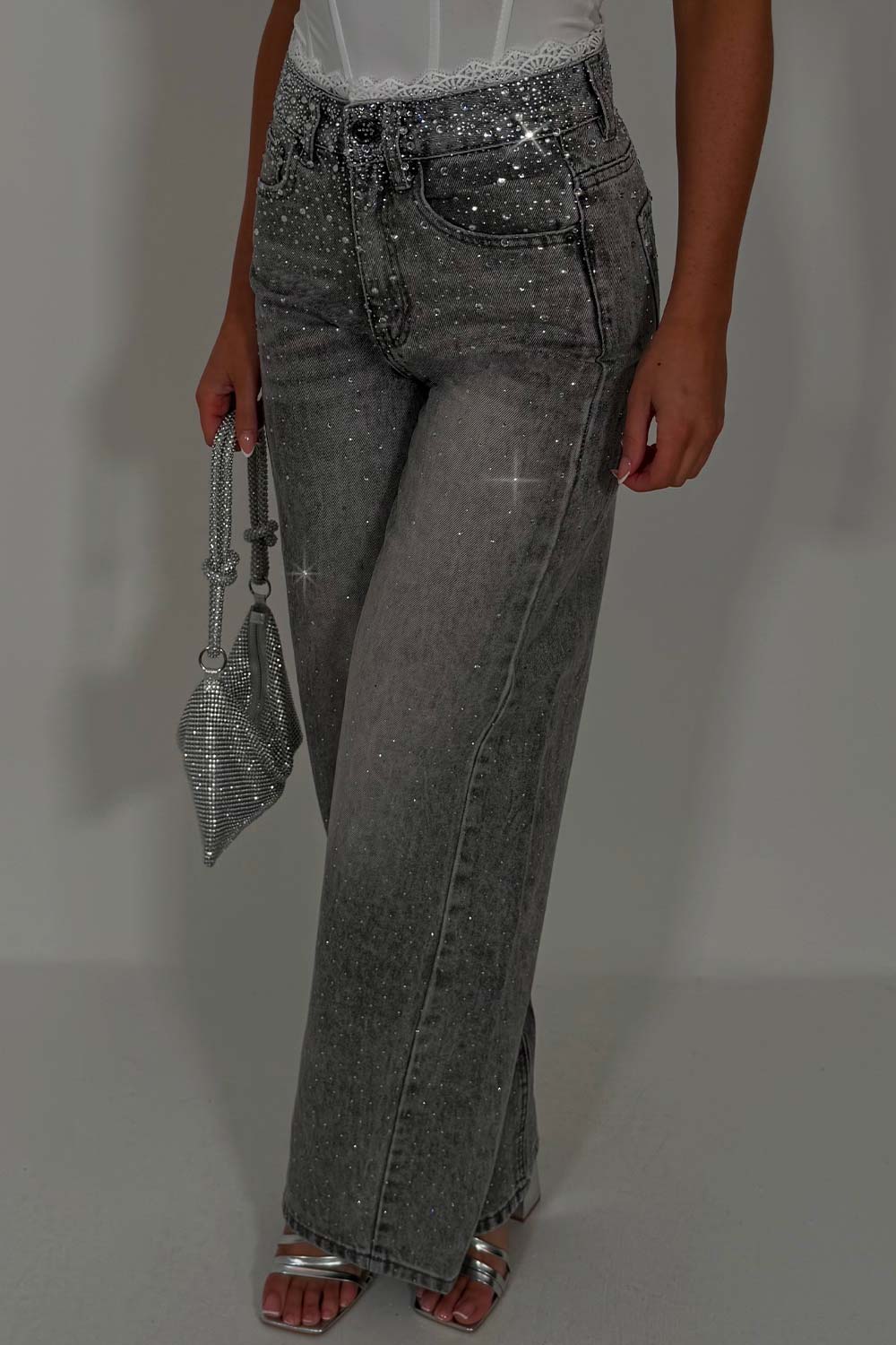 diamante rhinestone relaxed oversize denim blue jeans with lace trim zara womens uk