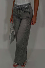 diamante rhinestone relaxed oversize denim blue jeans with lace trim zara womens uk