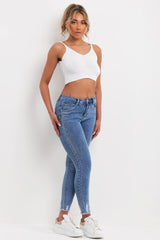 womens skinny high waisted jeans with diamante detail