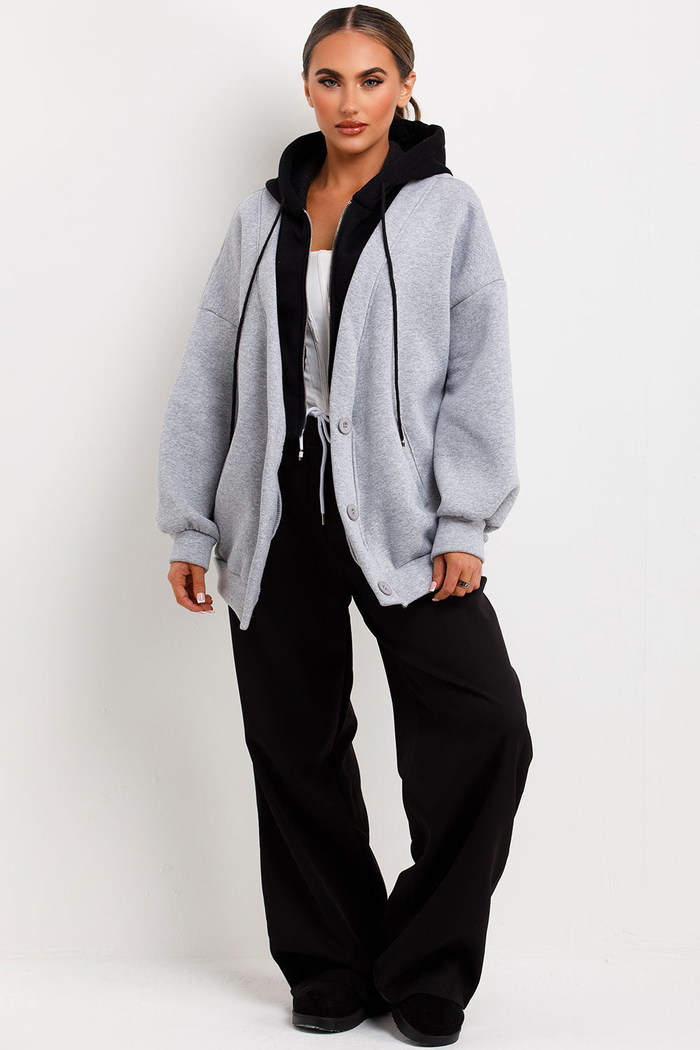 womens fleece zip up hoodie cardigan loungewear co ord