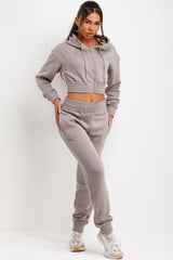 crop zip up hoodie and joggers tracksuit loungewear set styledup 