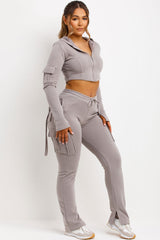 womens tracksuit cargo joggers and crop corset hoodie co ord airport outfit bad society