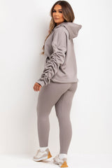 ruched gathered sleeve hoodie and leggings loungewear co ord set