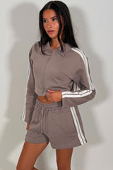 womens tracksuit shorts set long sleeve crop zip through sweatshirt and elasticated waist shorts summer holiday airport outfit styledup uk