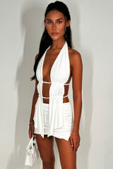 white skirt and halter neck top co ord set festival summer holiday outfit