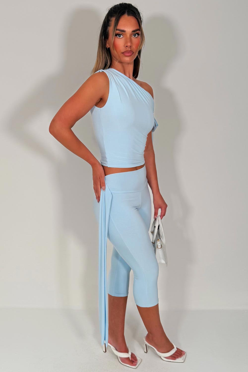 asymmetric neckline top and capri pants two piece co ord set styledup 