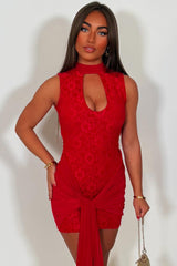 lace mini dress with drape detail red christmas party outfit new years eve dress styledup 