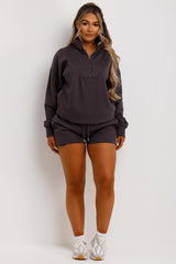 womens charcoal grey sweatshirt and shorts tracksuit set