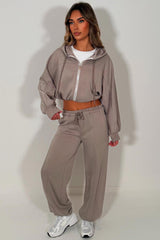 womens dove grey zip up oversized hoodie with adjustbale drawstring waist and matching oversized joggers with adjustable drawstring hem tracksuit loungewear set styledup 