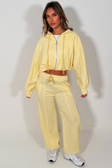 womens yellow oversized joggers and crop zip up hoodie tracksuit co ord set styledup 