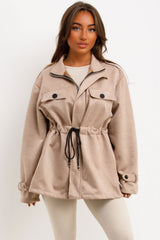 womens zara faux suede jacket with drawstring waist styledup