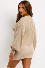 crop knitted jumper beige