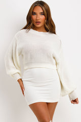 crop knitted jumper cream