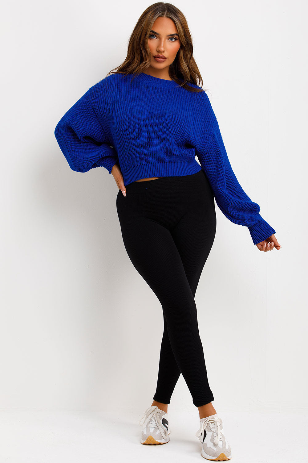 crop knitted jumper royal blue