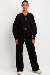 womens zara bomber sweatshirt zip up and joggers three piece loungewear set