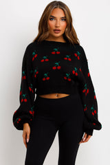 crop knitted jumper with cherries styledup