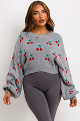 crop knitted jumper with cherry detail all over