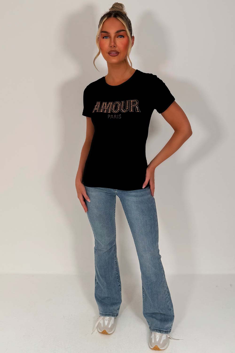 womens black diamante rhinestone embellihment t shirt styledup uk