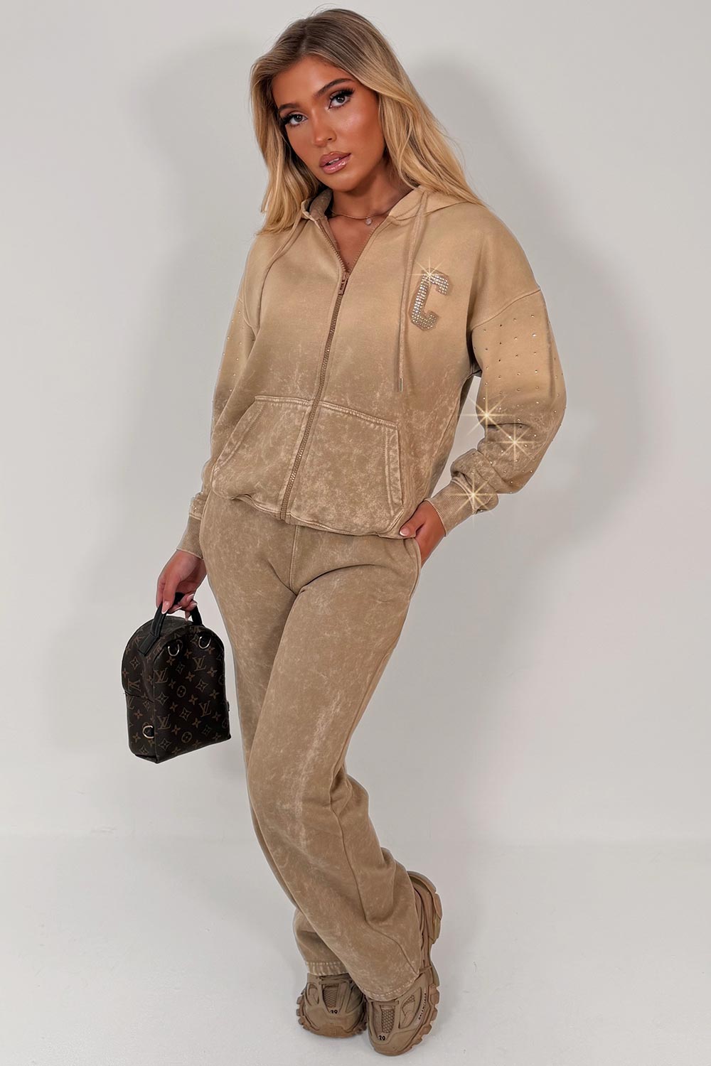 rhinestone diamante sparkly hoodie and joggers tracksuit co ord set styledup uk