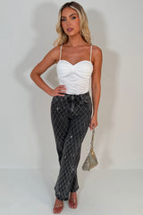 womens wide leg denim grey diamante jeans styledup uk sale