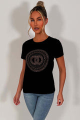 womens black t shirt with diamante rhinestone embellishment 