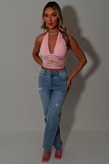 zara womens diamante rhinestone relaxed oversize denim blue jeans womens uk