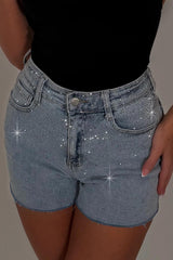 diamante rhinestone denim blue shorts womens summer holiday outfit styledup uk